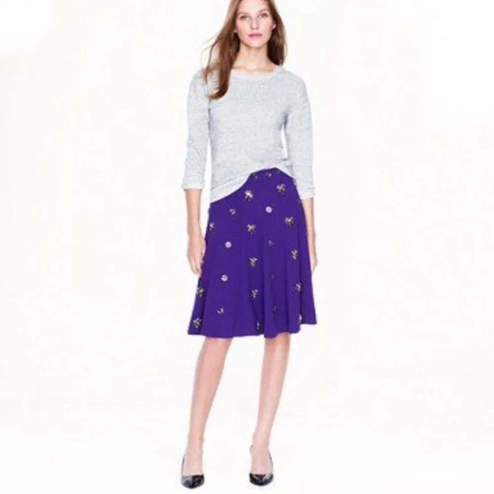 LN RARE J. Crew Collection Byzantine Purple Jeweled Cluster A-Line Skirt - 6